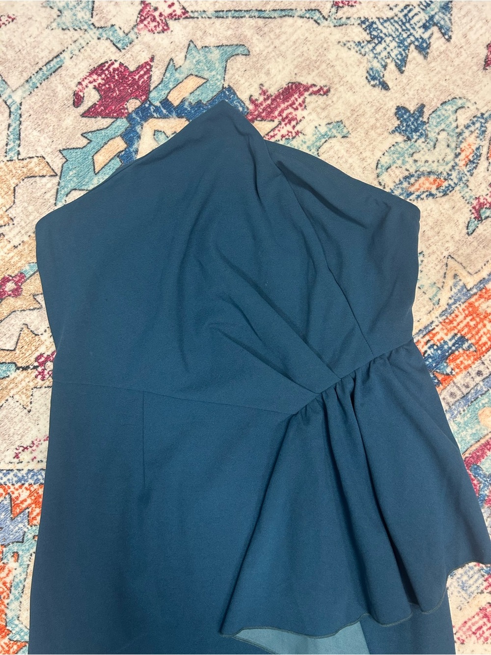 Strapless Teal Ruffle Midi Dress - Picture 4 of 8